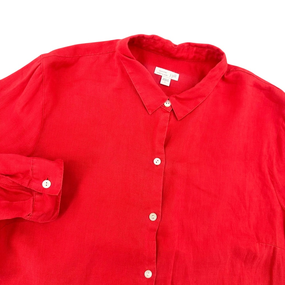 J. Jill Love Linen Essential Shirt Red‎ Button Down Long Sleeve Top Womens Large